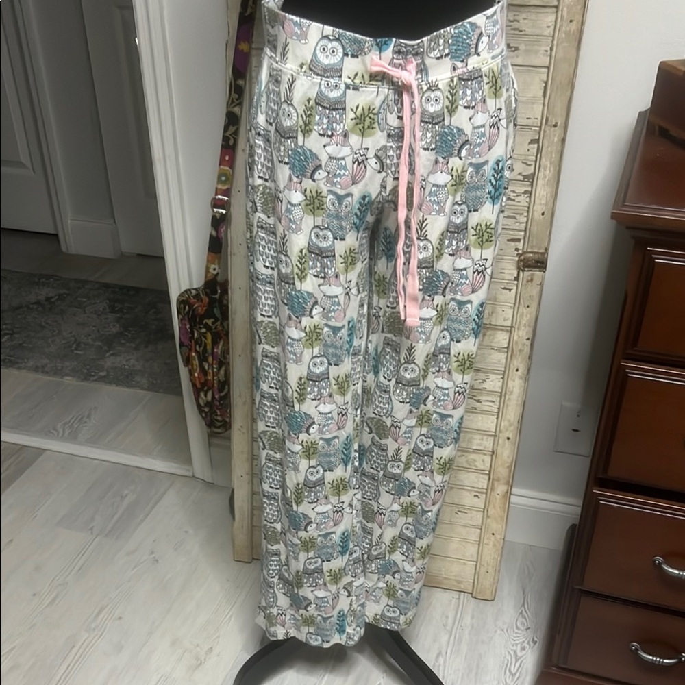 Cynthia Rowley Owl Print Pajama Pants - White and Pink